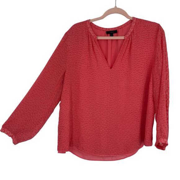 J Crew Women Plus size 16 Silk Coral Dotted Chiffon V Neck Popover Blouse E7788 - Picture 1 of 10